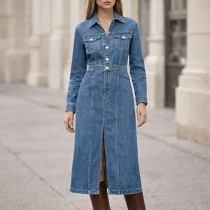 Lulus Denim Midi Dress Front Slit Button Front Pockets – S (Fits S/M) Western
